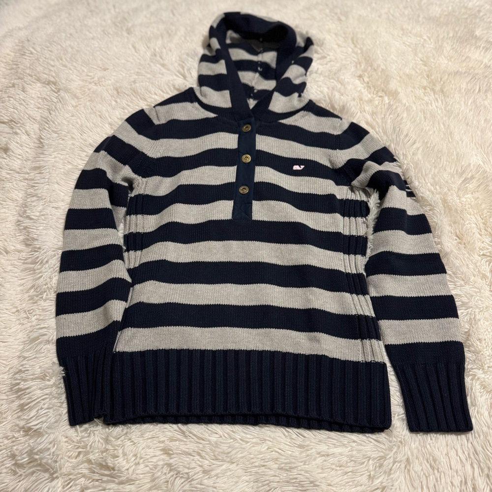 Vineyard Vines Navy Blue & Gray Striped Hooded Sweater Size S